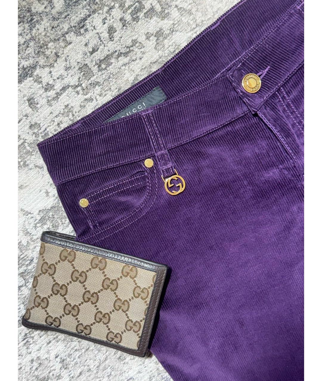 GUCCI Фиолетовые хлопковые прямые брюки, фото 4
