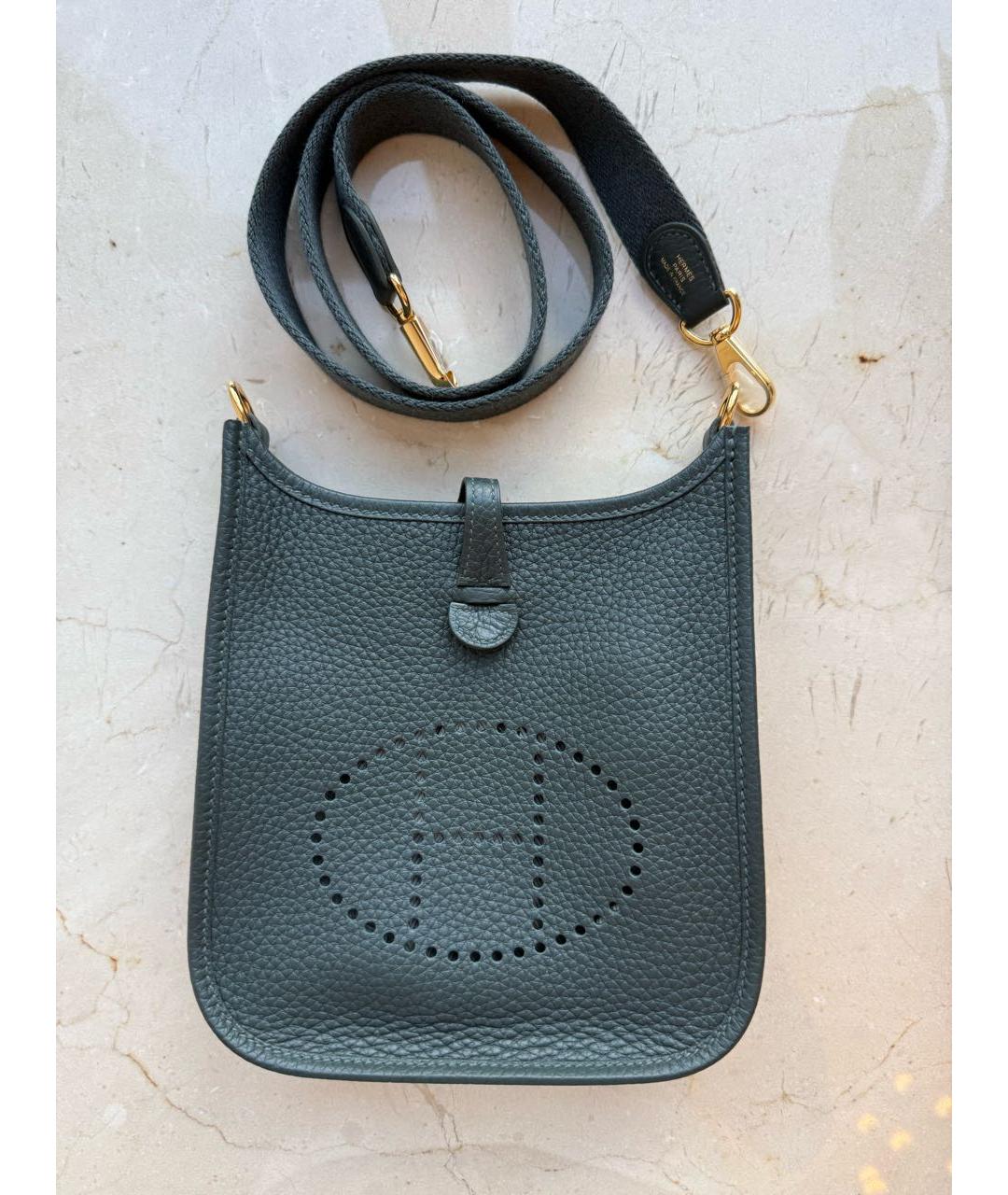 HERMES Антрацитовая кожаная сумка через плечо, фото 2