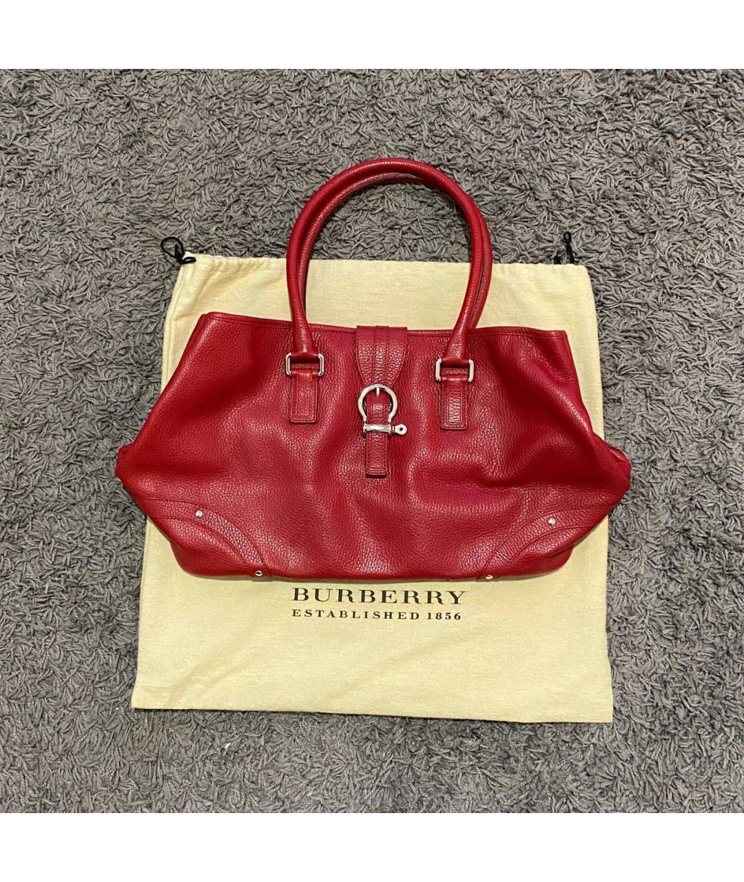 BURBERRY Бордовая кожаная сумка тоут, фото 5