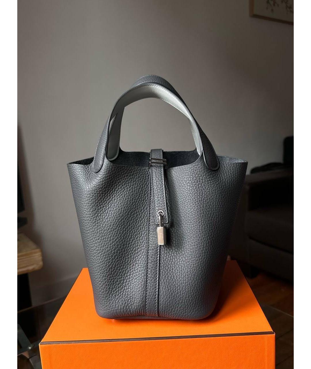 HERMES Антрацитовая кожаная сумка с короткими ручками, фото 2