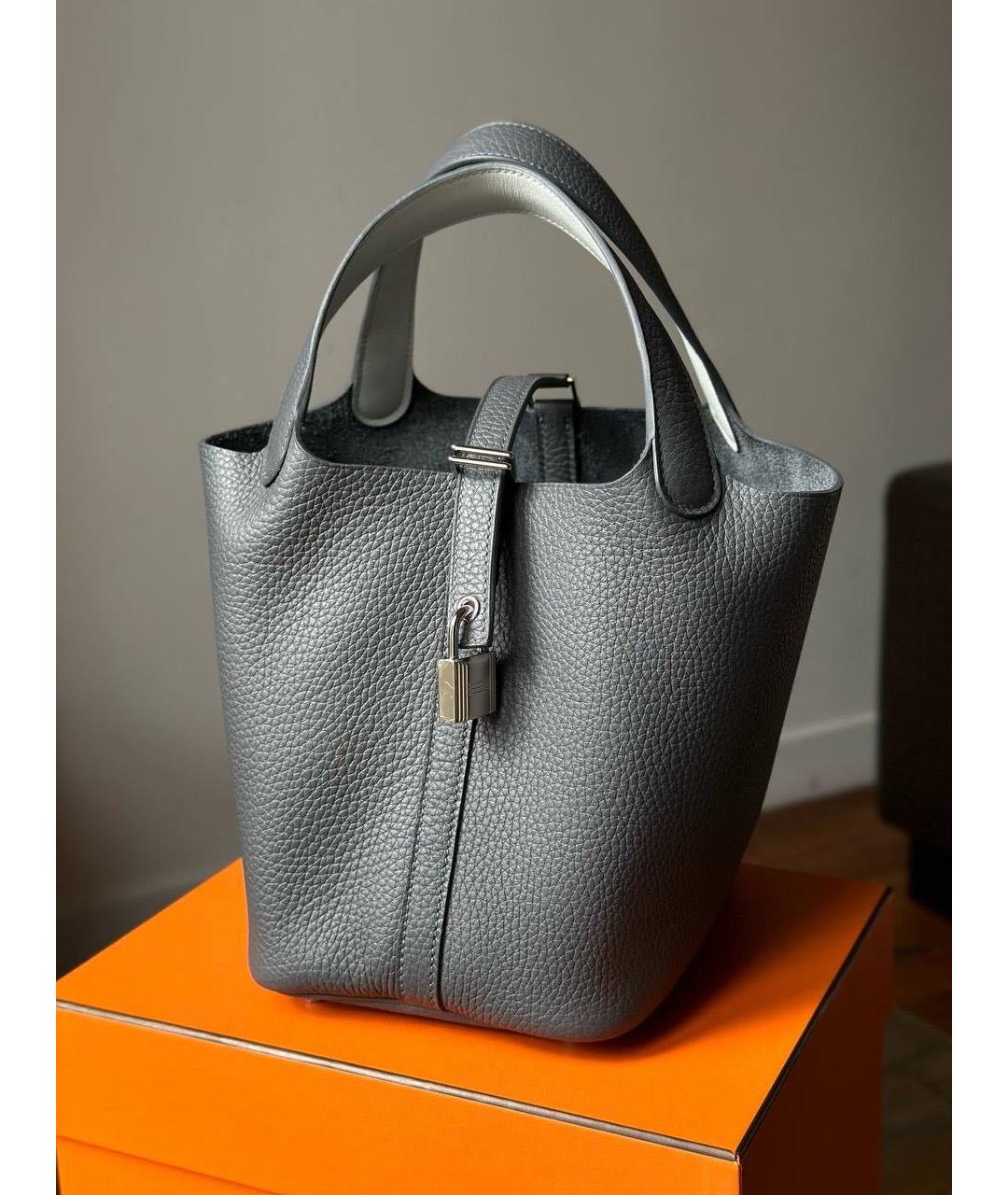 HERMES Антрацитовая кожаная сумка с короткими ручками, фото 3
