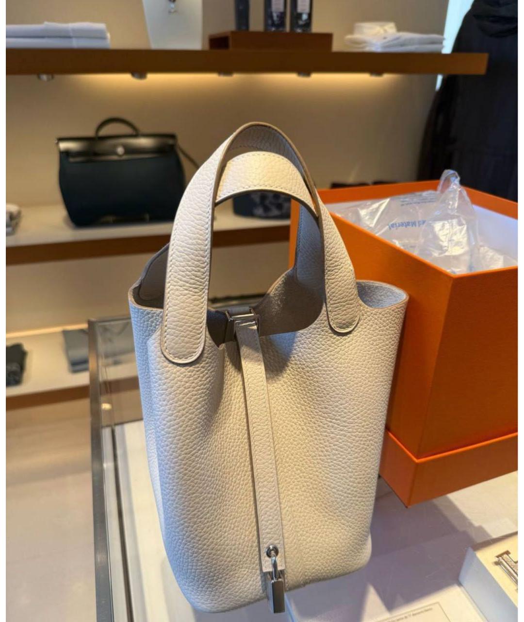 HERMES Белая кожаная сумка тоут, фото 5