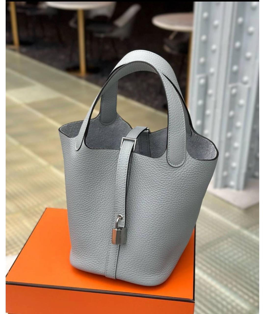 HERMES Голубая кожаная сумка с короткими ручками, фото 6