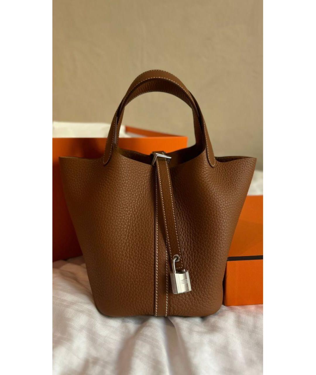 HERMES Коричневая кожаная сумка с короткими ручками, фото 2