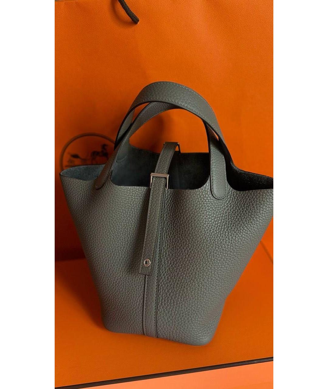 HERMES Антрацитовая кожаная сумка с короткими ручками, фото 4
