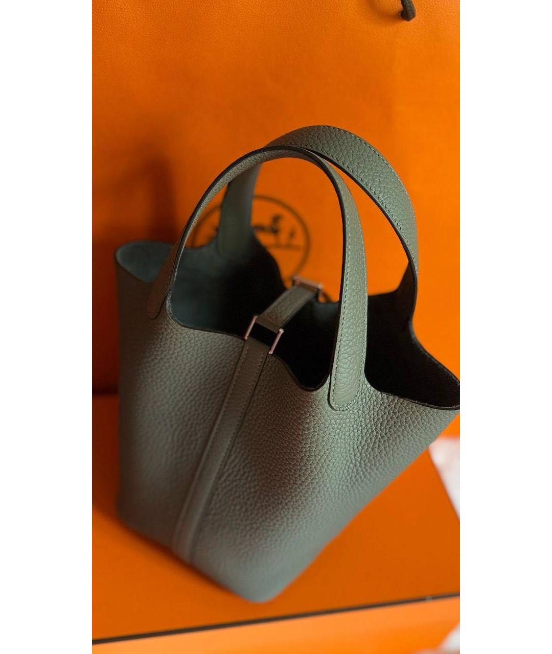 HERMES Антрацитовая кожаная сумка с короткими ручками, фото 3