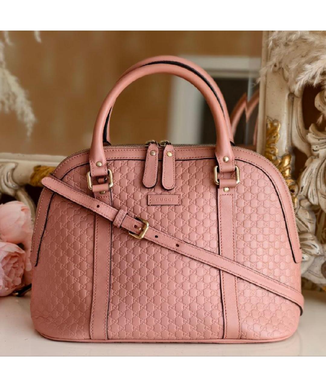 GUCCI Розовая кожаная сумка с короткими ручками, фото 2