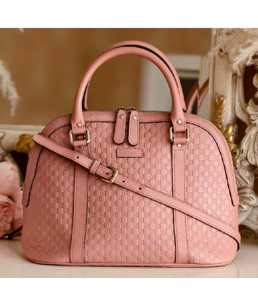 GUCCI Розовая кожаная сумка с короткими ручками, фото 9
