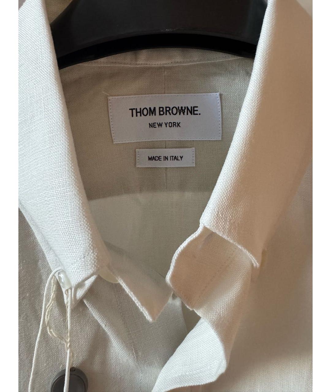 THOM BROWNE Белая льняная кэжуал рубашка, фото 7