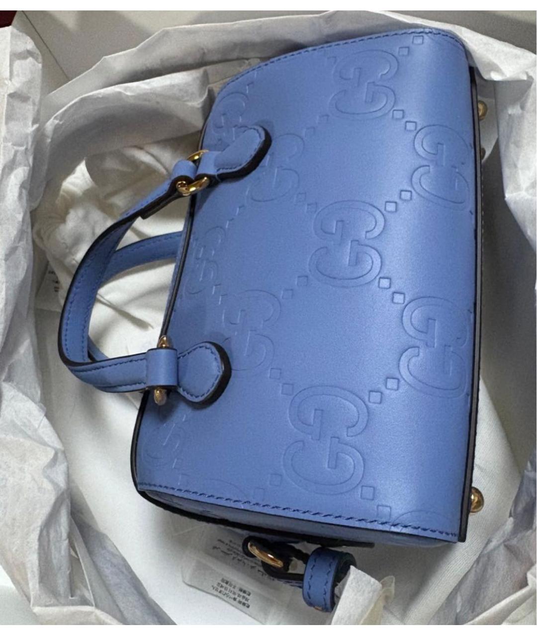 GUCCI Голубая кожаная сумка с короткими ручками, фото 2
