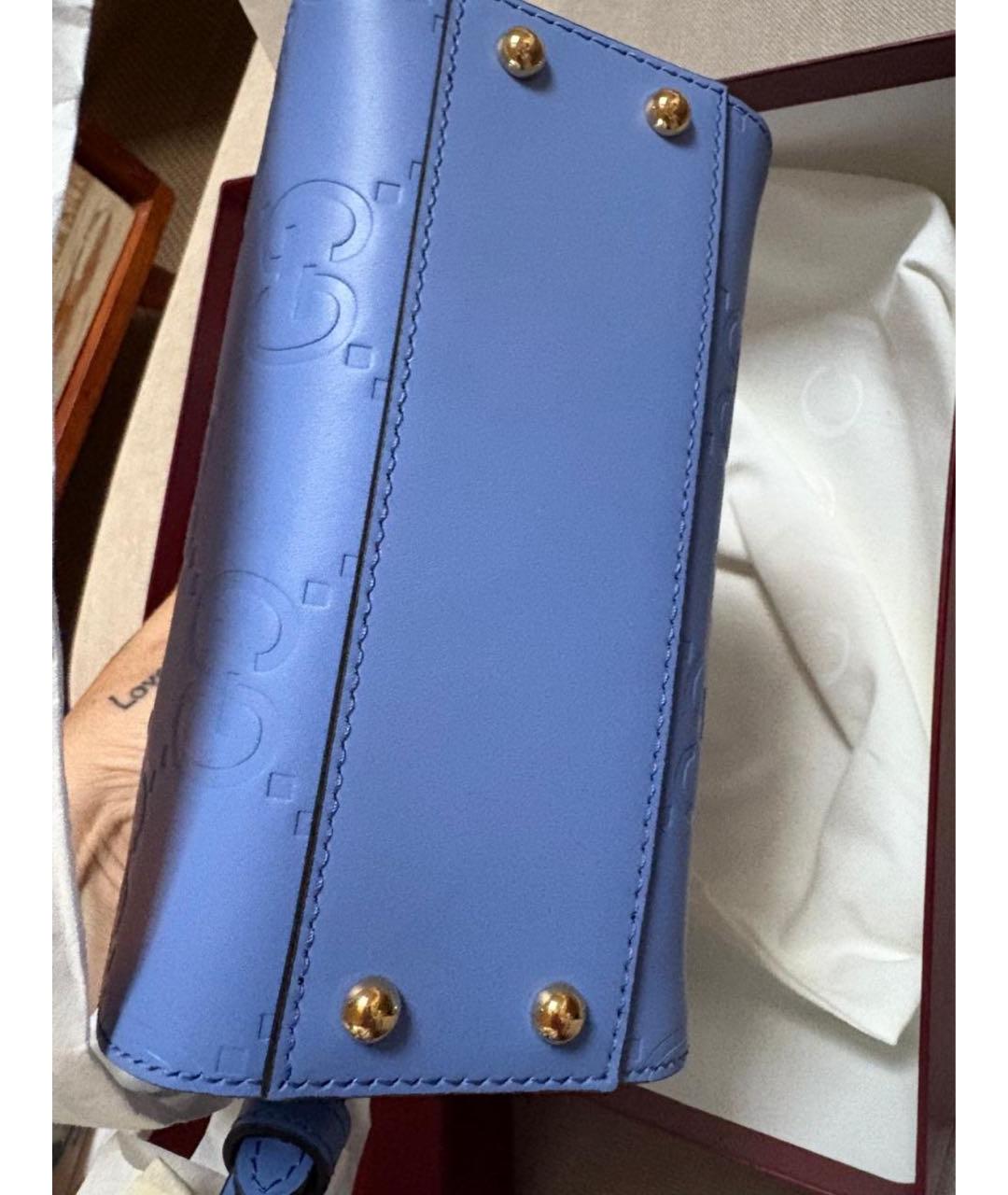 GUCCI Голубая кожаная сумка с короткими ручками, фото 5