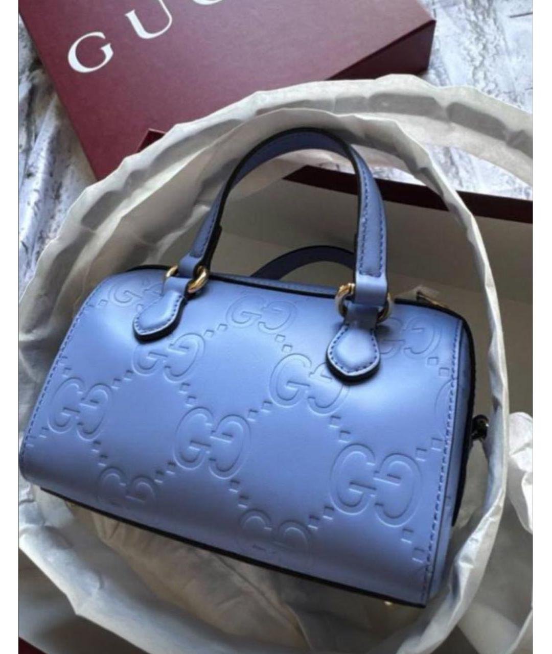 GUCCI Голубая кожаная сумка с короткими ручками, фото 3