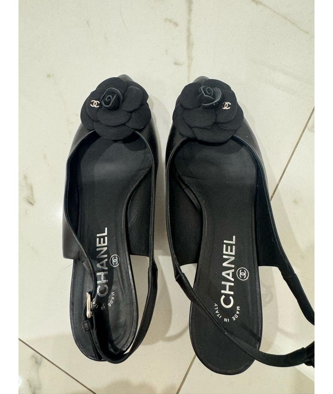 CHANEL Черные кожаные лодочки на низком каблуке, фото 5