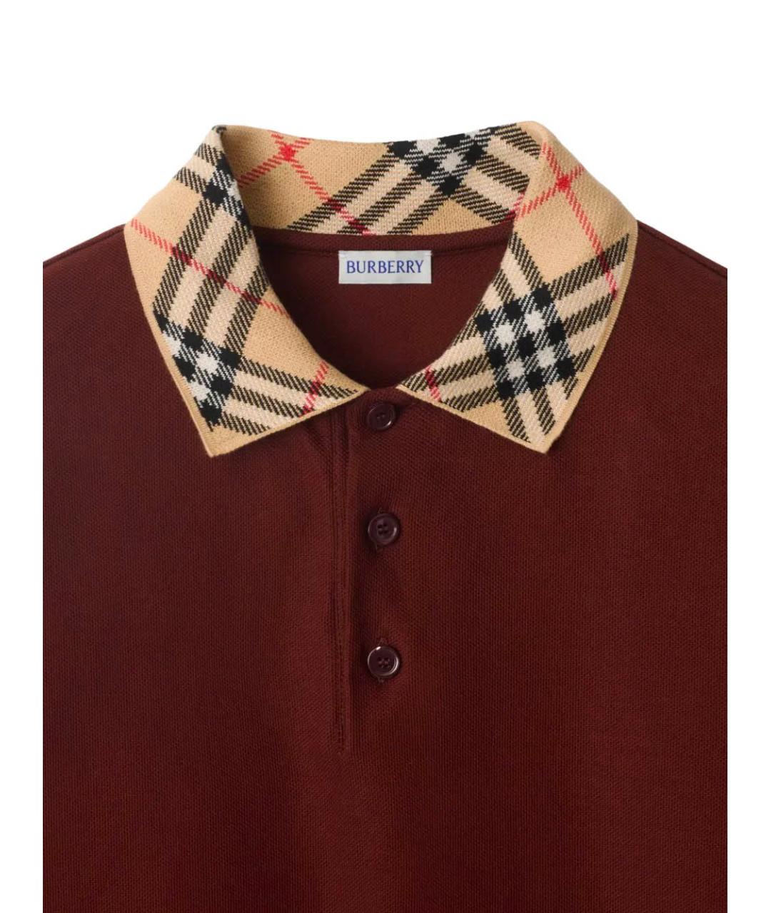 BURBERRY Бордовое хлопковое поло с коротким рукавом, фото 4