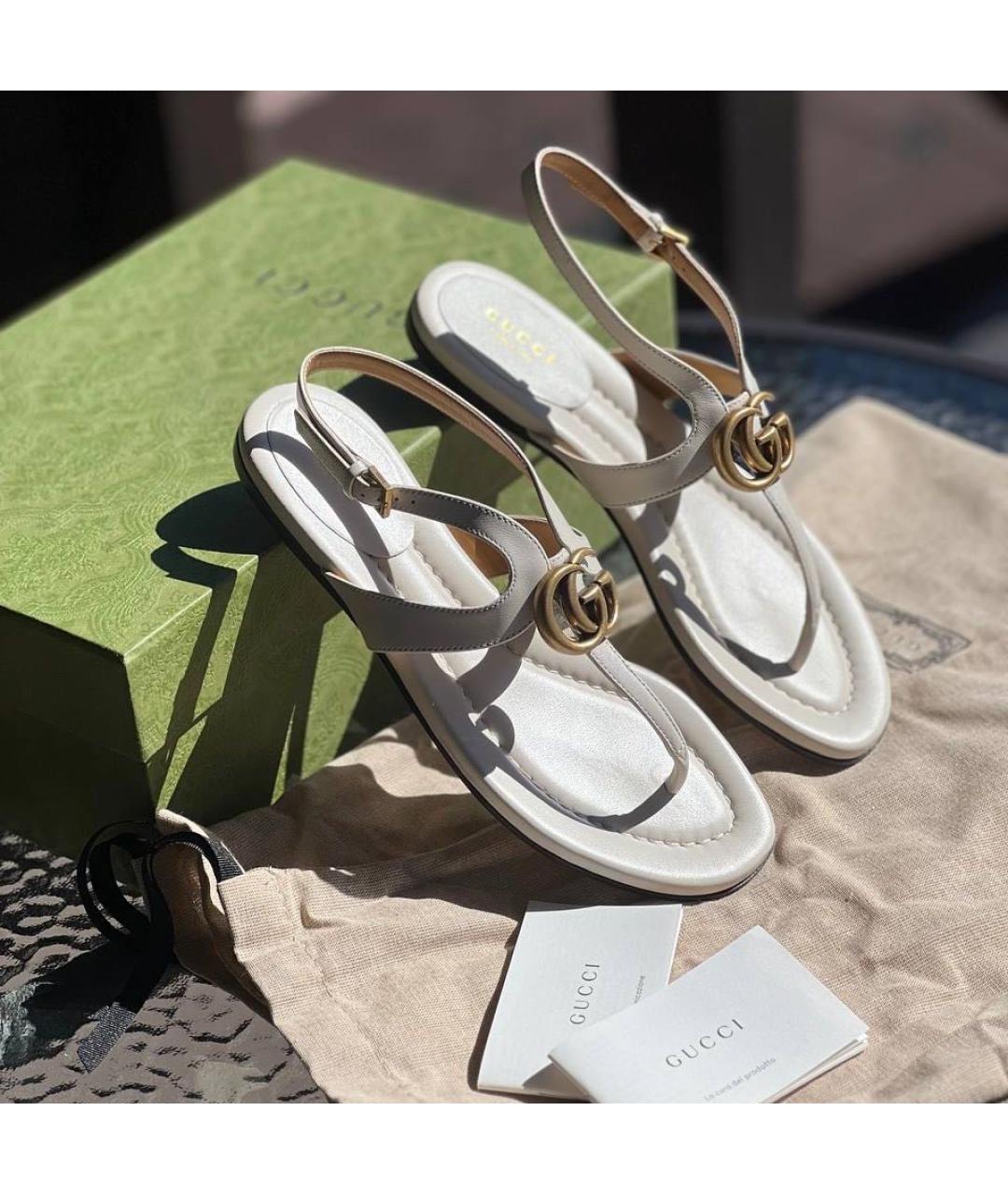 GUCCI Белые кожаные сандалии, фото 9