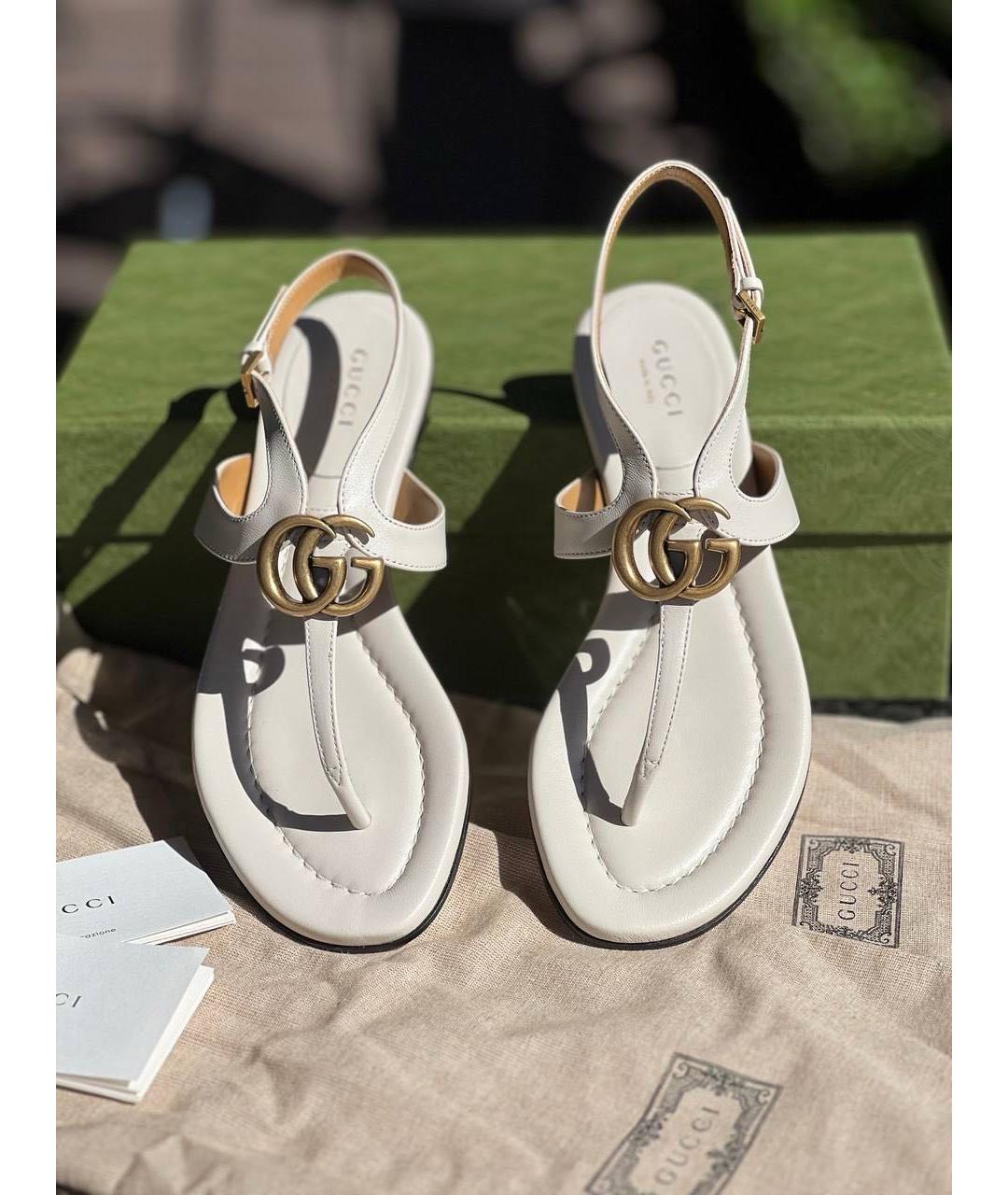 GUCCI Белые кожаные сандалии, фото 8