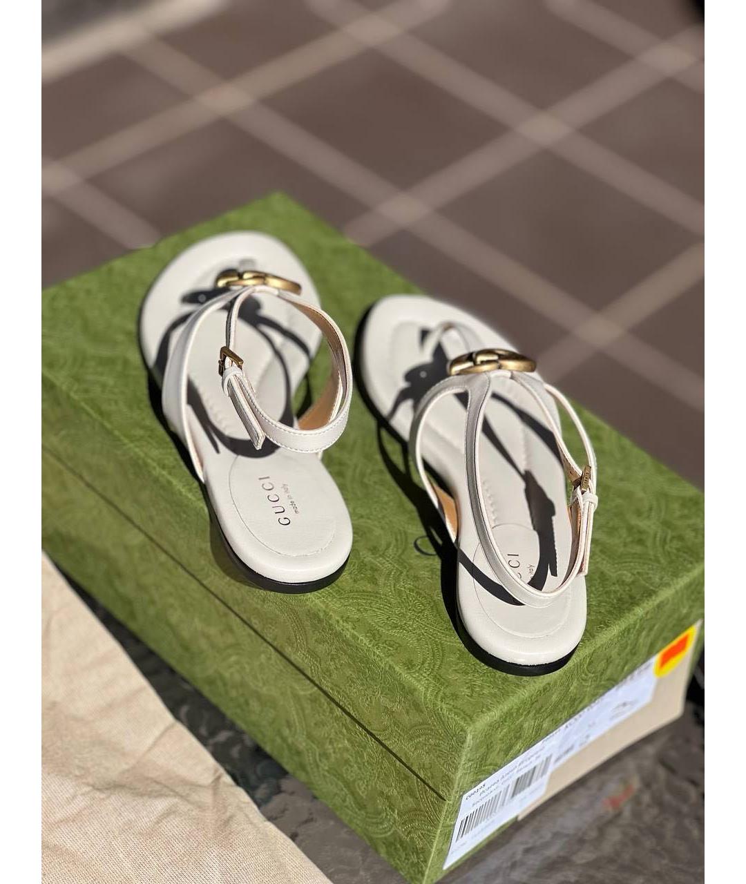 GUCCI Белые кожаные сандалии, фото 4