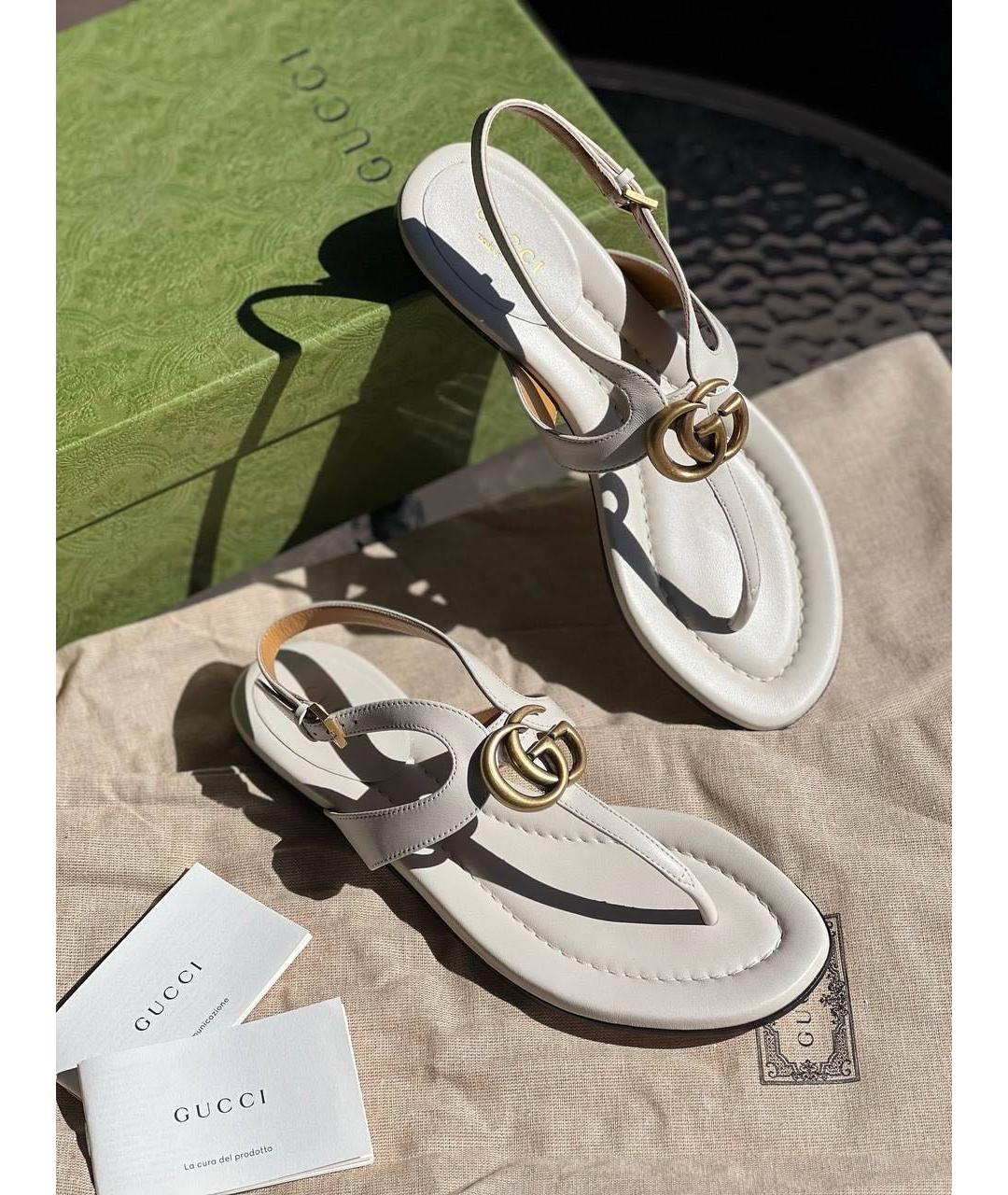 GUCCI Белые кожаные сандалии, фото 5