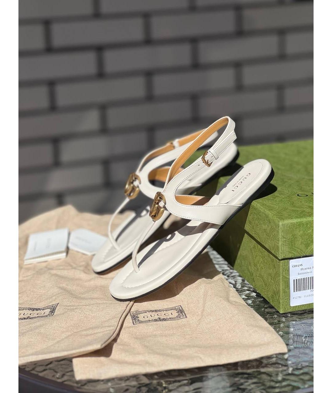 GUCCI Белые кожаные сандалии, фото 2