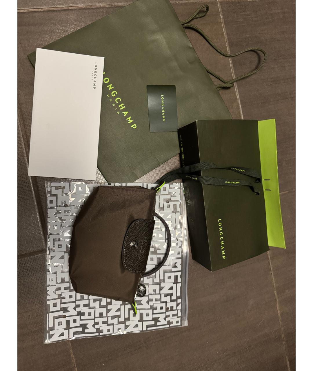 LONGCHAMP Хаки кожаная сумка с короткими ручками, фото 6