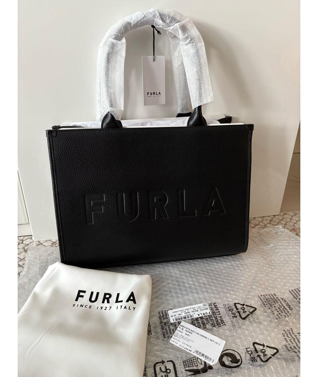 FURLA Черная кожаная сумка тоут, фото 2