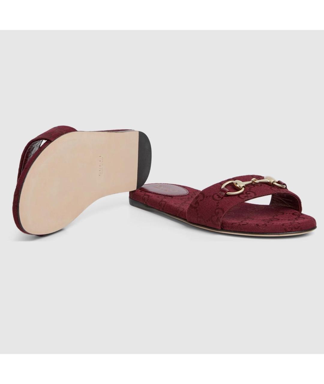GUCCI Бордовые текстильные мюли, фото 5