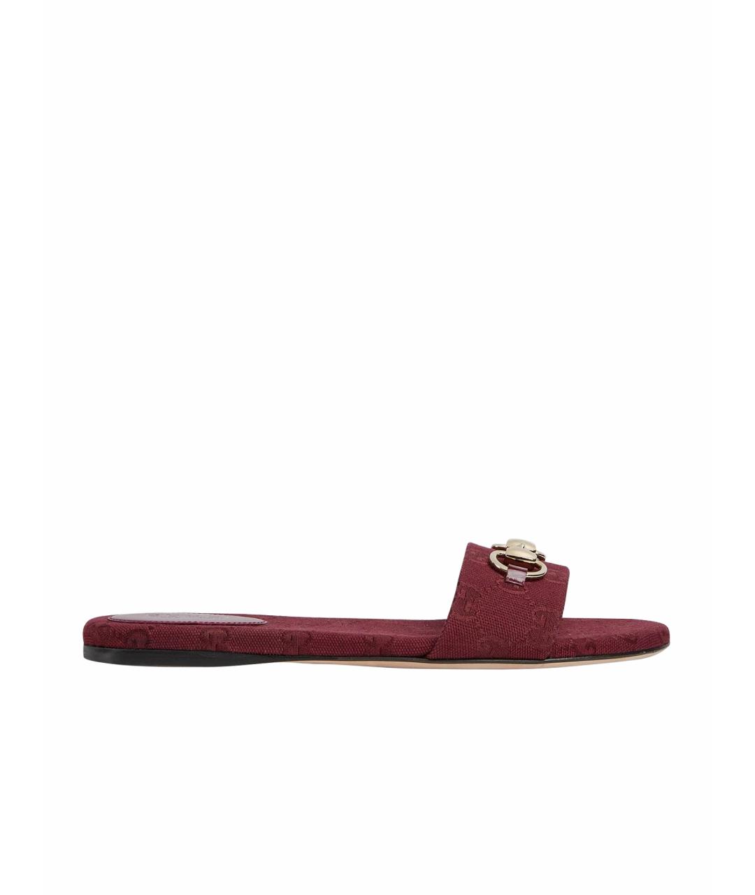GUCCI Бордовые текстильные мюли, фото 1