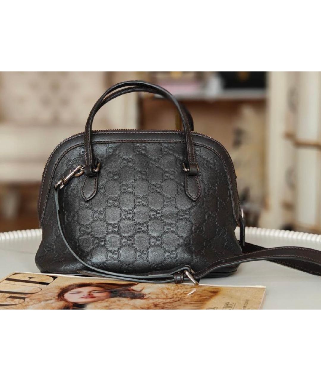 GUCCI Коричневая кожаная сумка с короткими ручками, фото 9