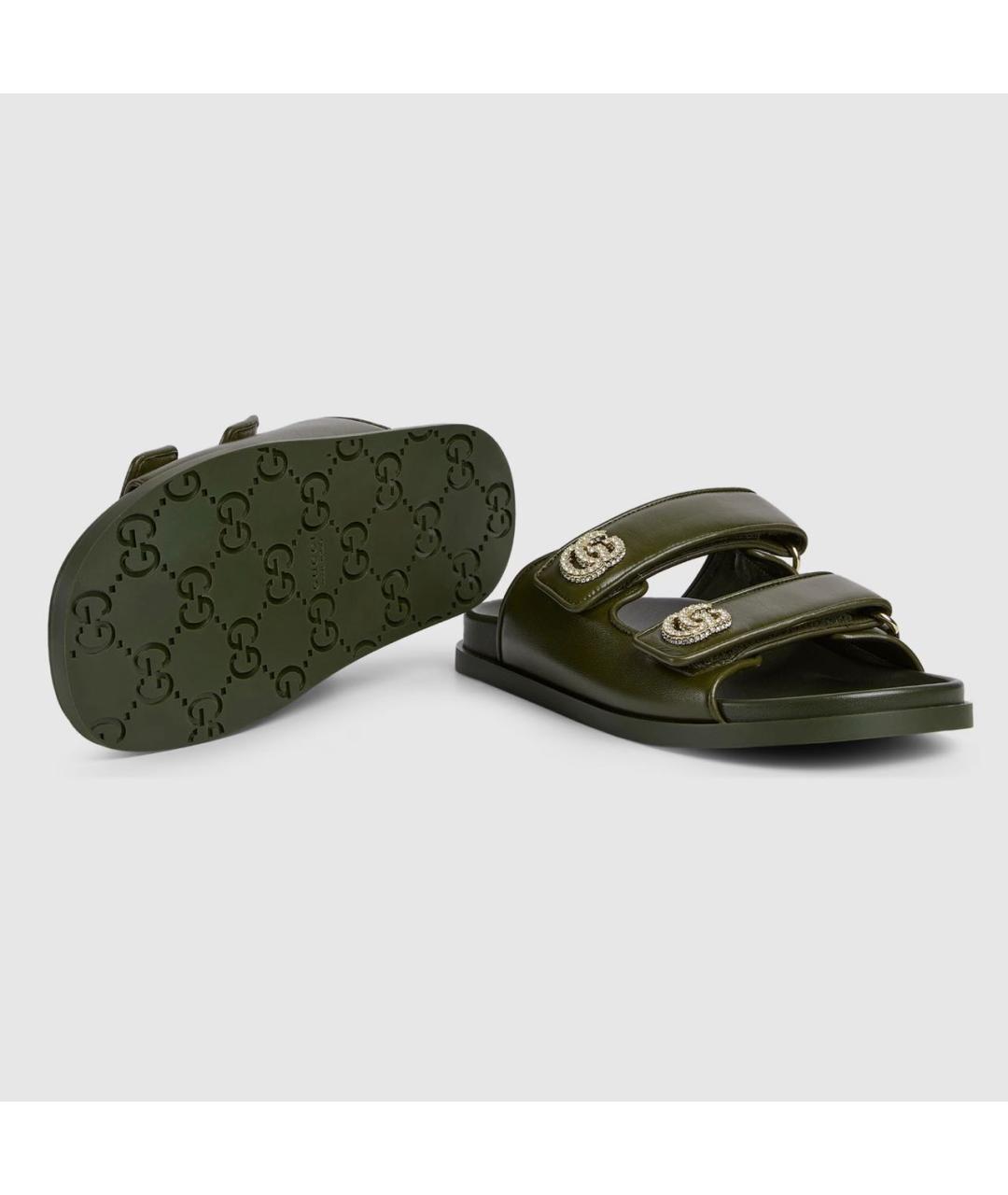 GUCCI Хаки кожаные сандалии, фото 6