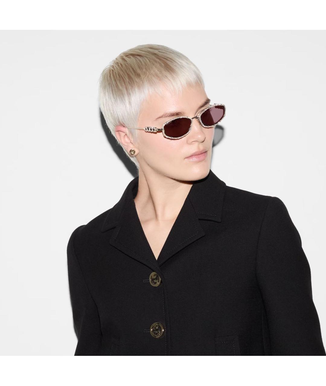 GUCCI Серебряные металлические солнцезащитные очки, фото 3