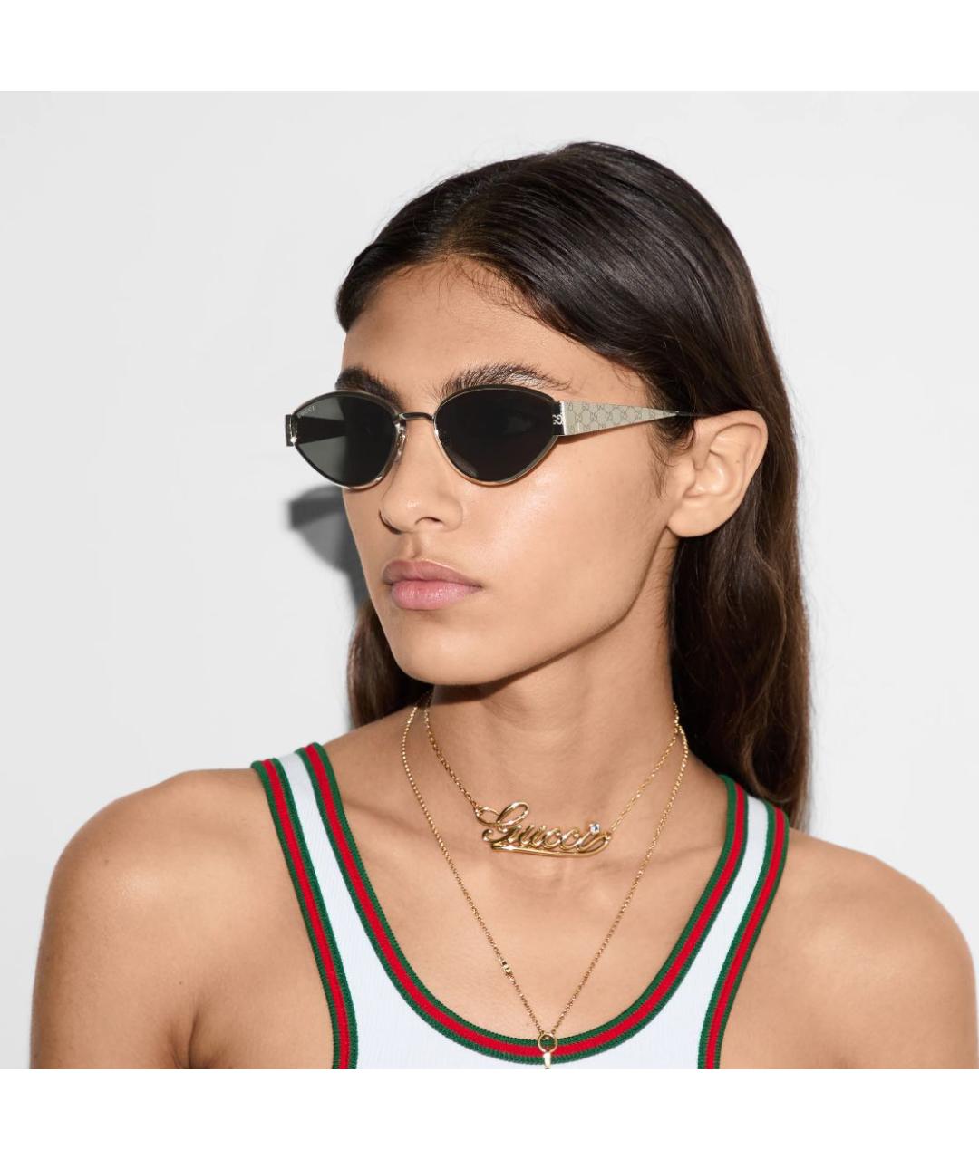 GUCCI Золотые пластиковые солнцезащитные очки, фото 3