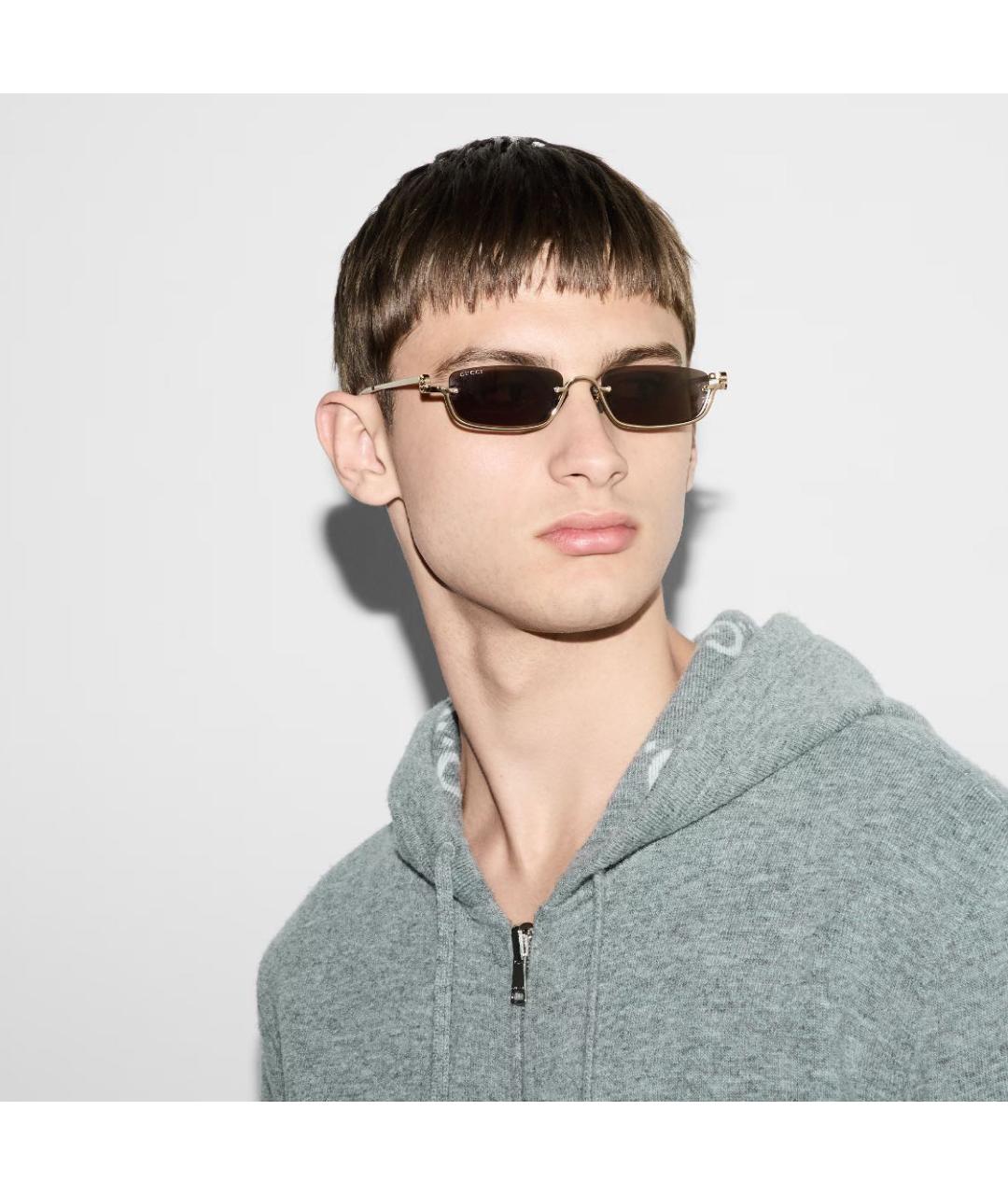 GUCCI Золотые металлические солнцезащитные очки, фото 4