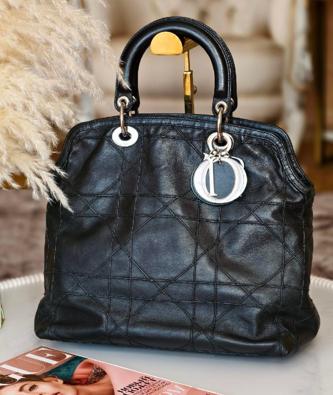CHRISTIAN DIOR Черная кожаная сумка с короткими ручками, фото 2