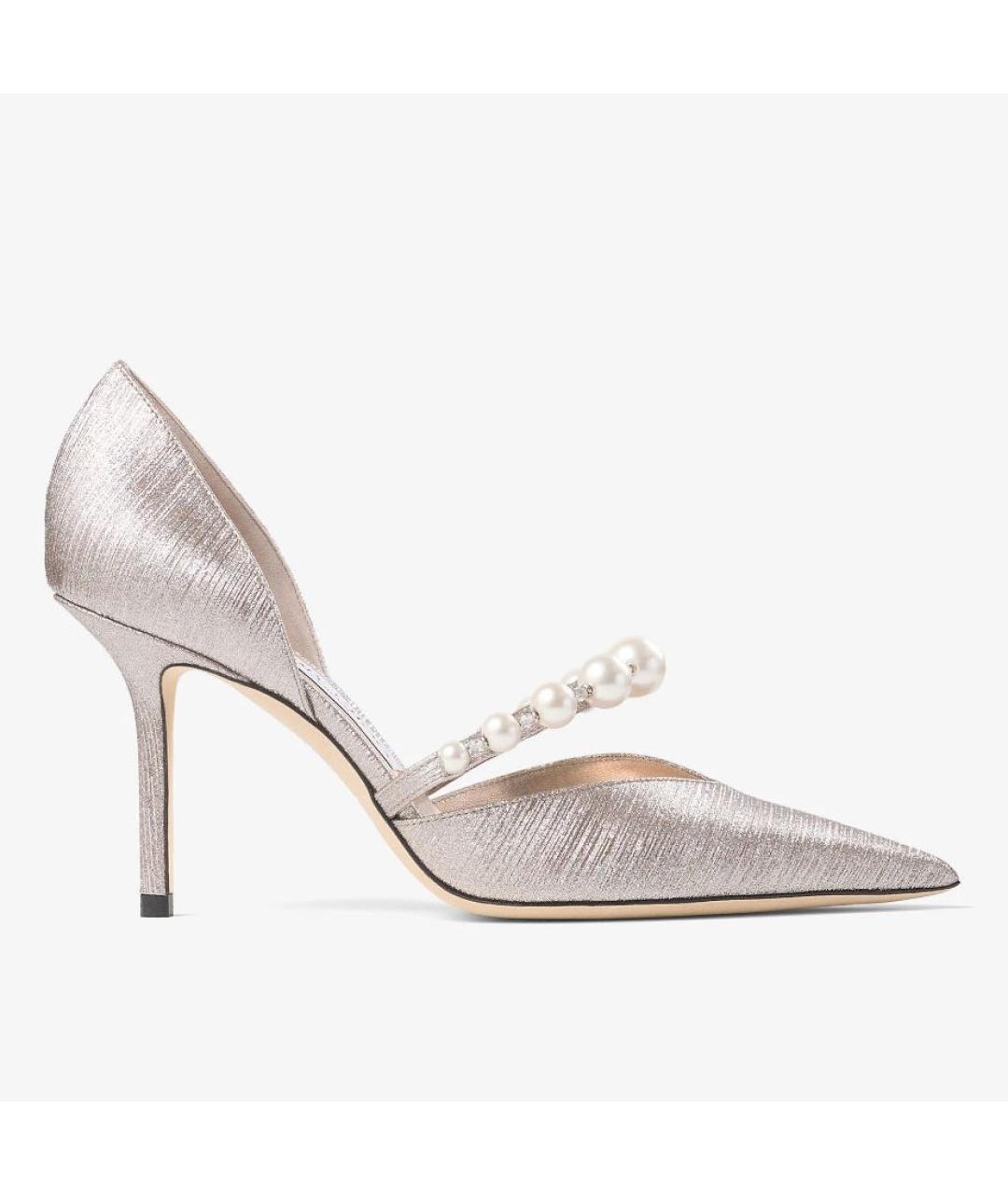 JIMMY CHOO Серебряные текстильные туфли, фото 6