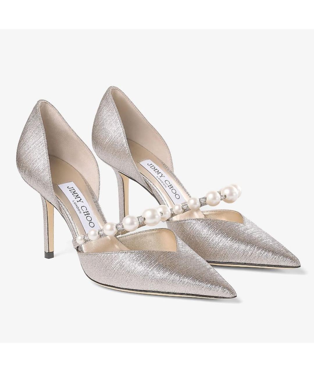 JIMMY CHOO Серебряные текстильные туфли, фото 3