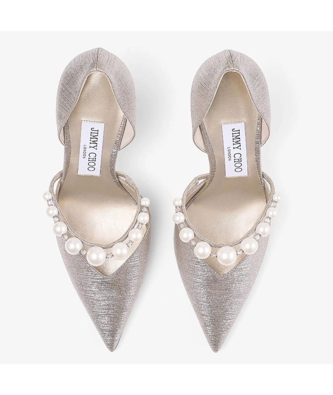 JIMMY CHOO Серебряные текстильные туфли, фото 4