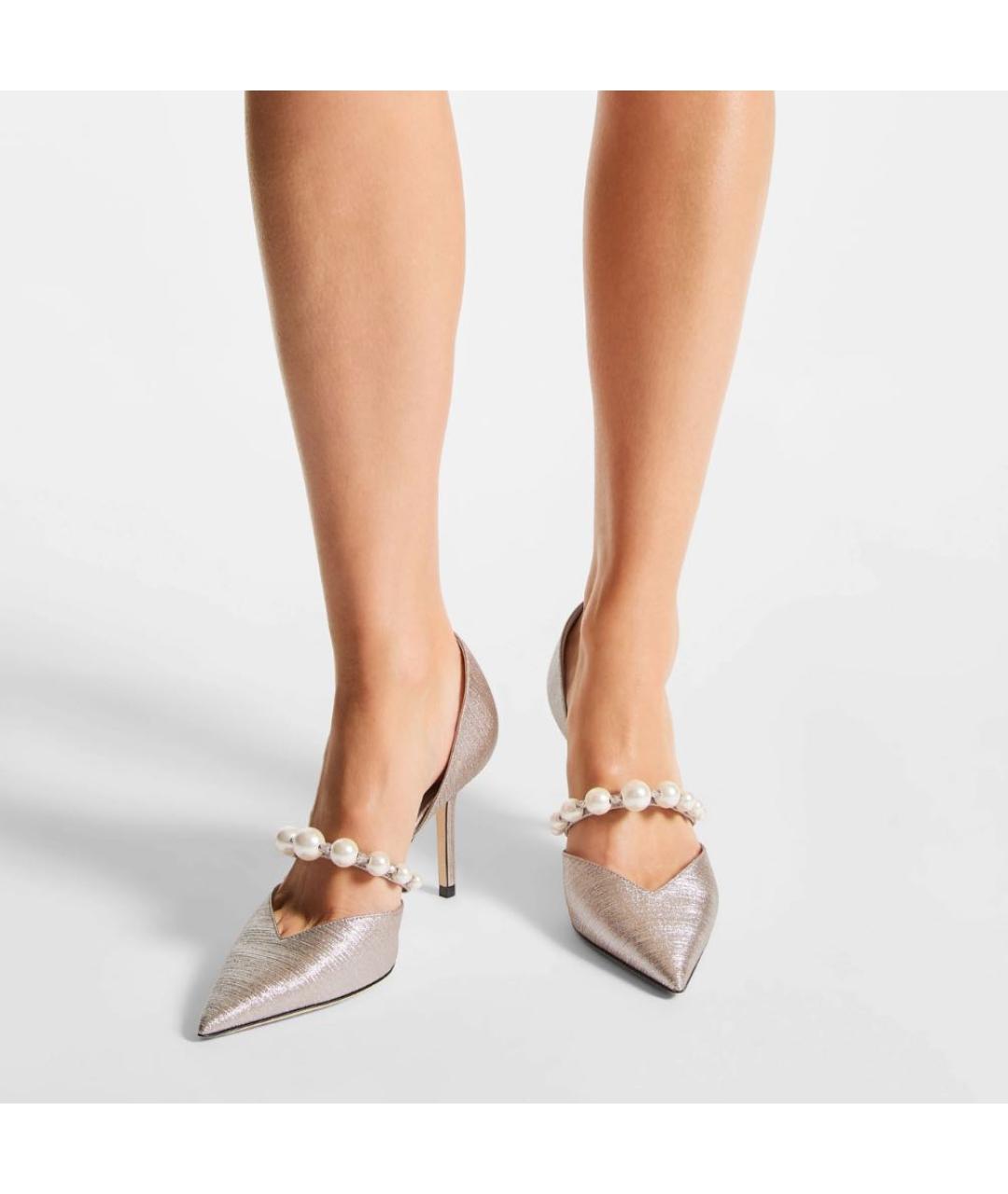JIMMY CHOO Серебряные текстильные туфли, фото 2