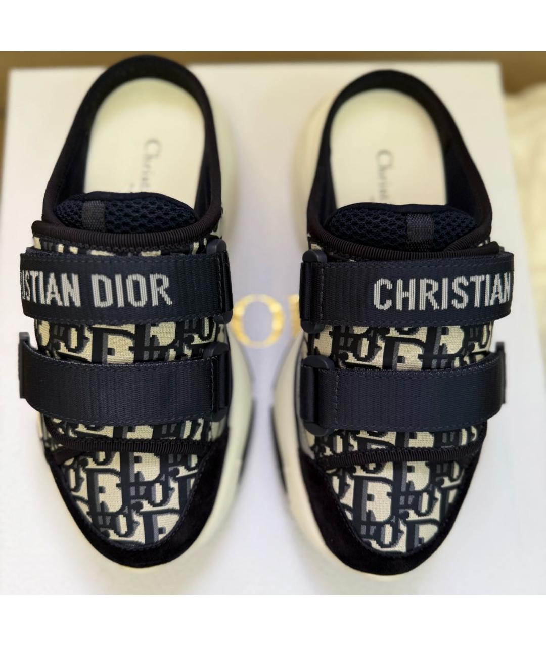 CHRISTIAN DIOR Темно-синие текстильные мюли, фото 3