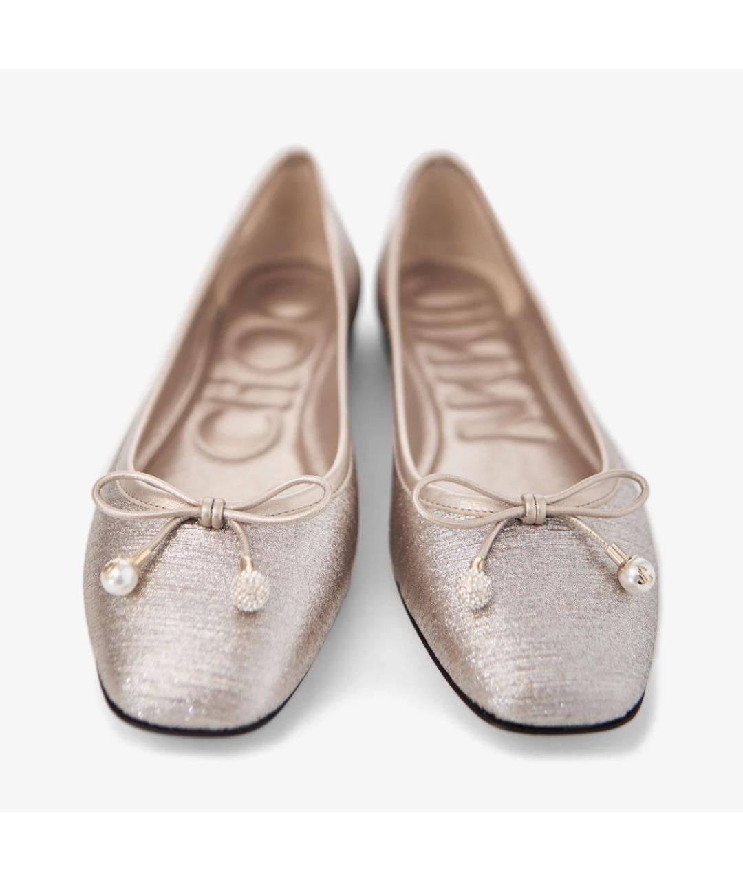 JIMMY CHOO Серебряные текстильные балетки, фото 5