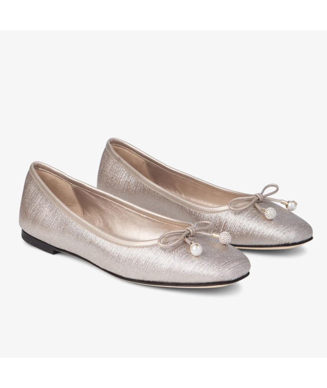 JIMMY CHOO Серебряные текстильные балетки, фото 3