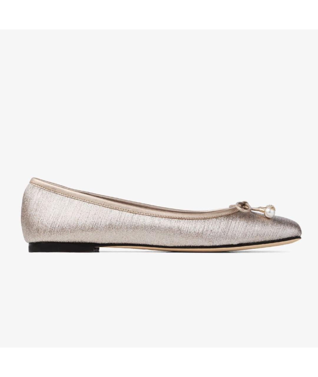 JIMMY CHOO Серебряные текстильные балетки, фото 7