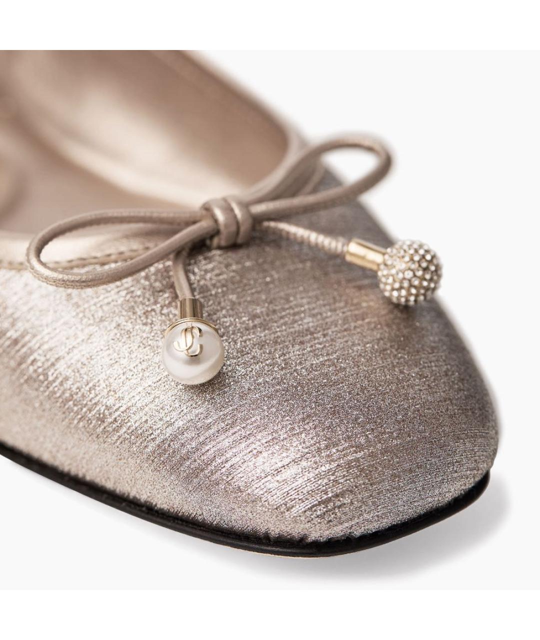 JIMMY CHOO Серебряные текстильные балетки, фото 4