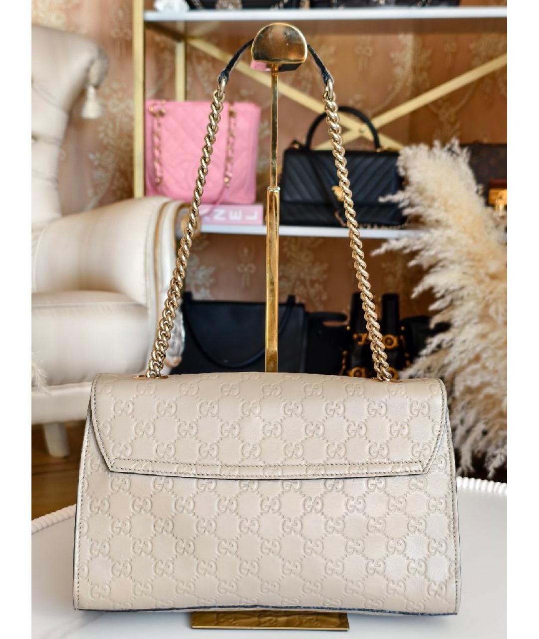 GUCCI Бежевая кожаная сумка с короткими ручками, фото 3