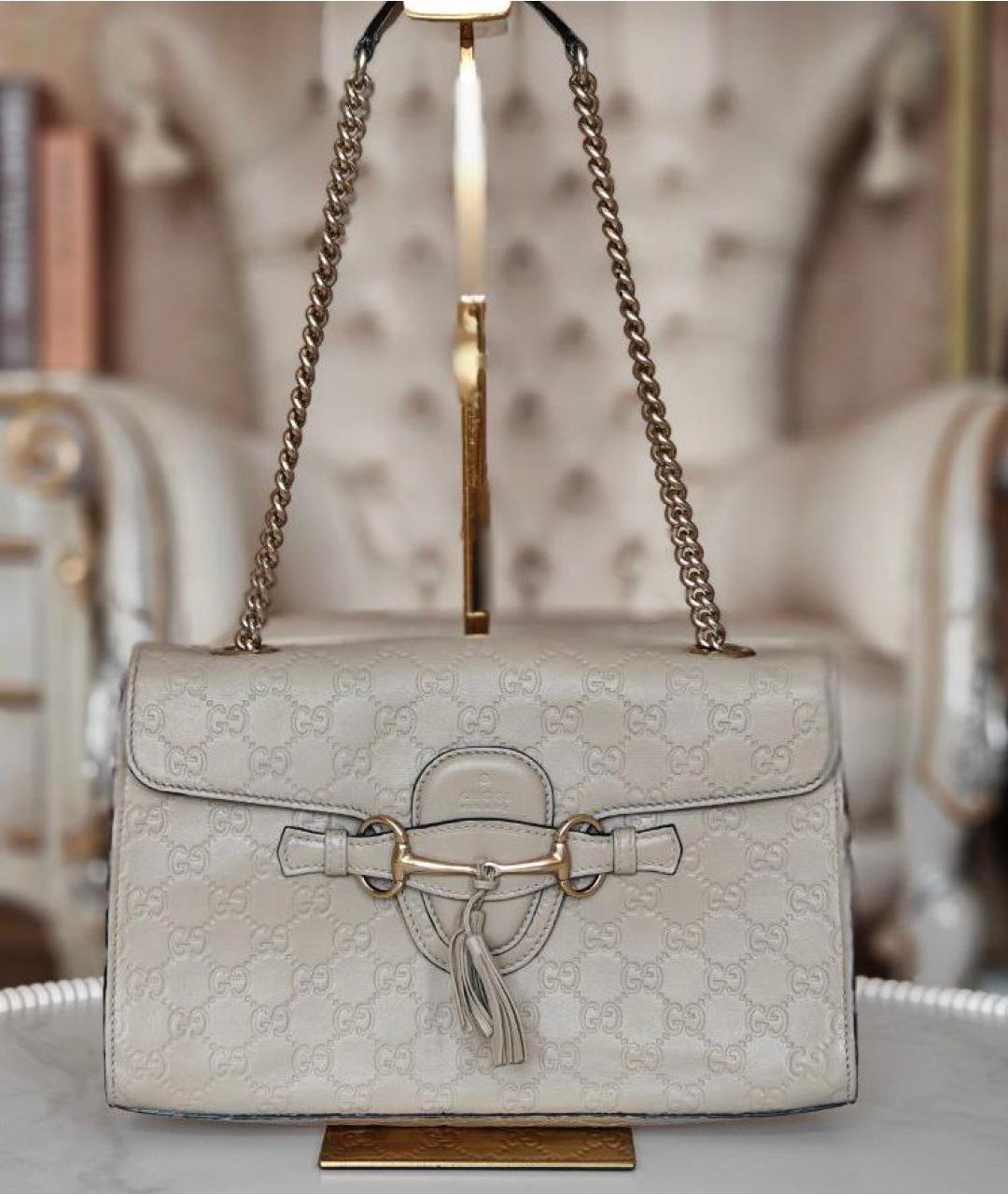 GUCCI Бежевая кожаная сумка с короткими ручками, фото 9
