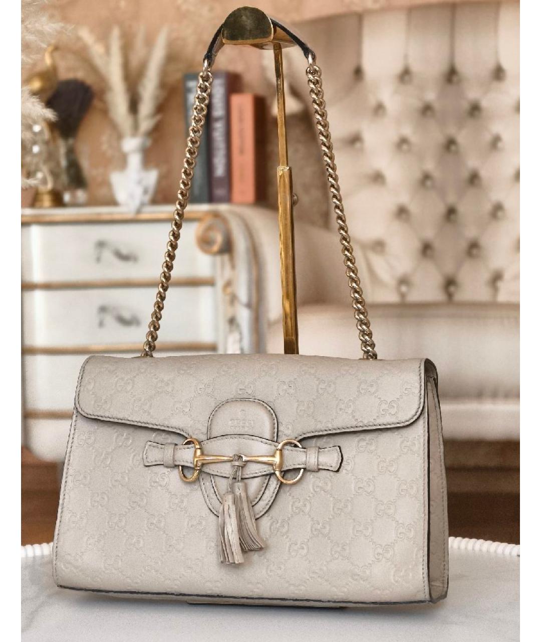 GUCCI Бежевая кожаная сумка с короткими ручками, фото 2