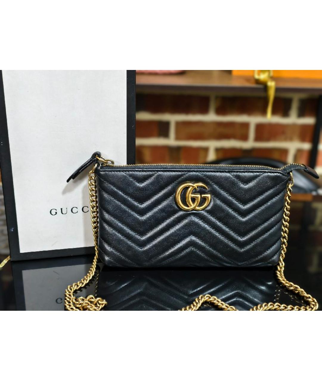 GUCCI Черная кожаная сумка с короткими ручками, фото 4