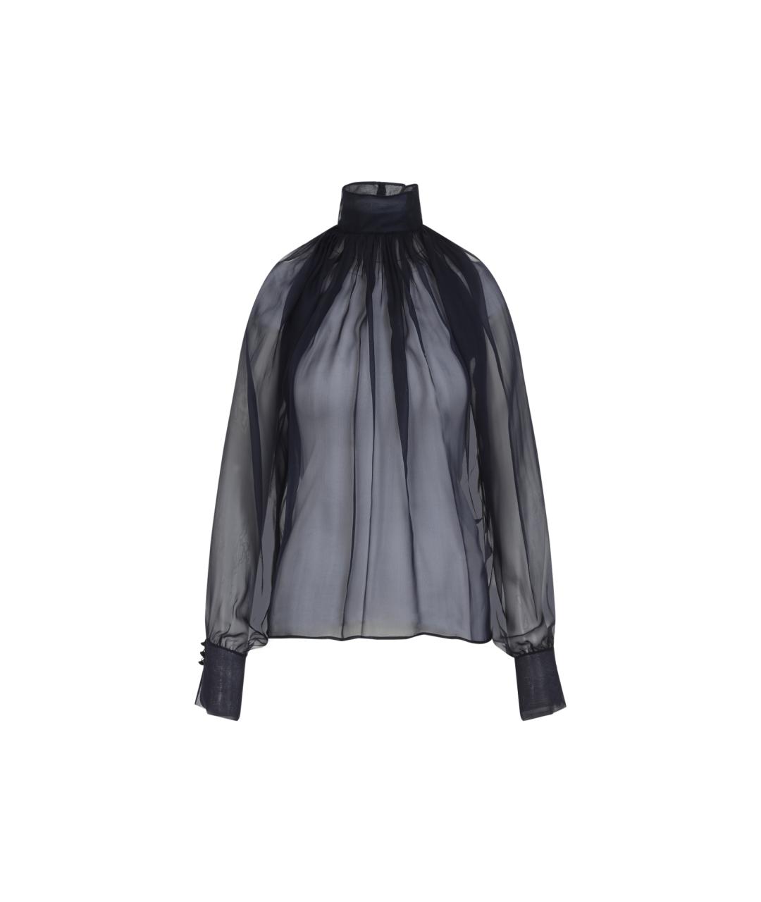 SAINT LAURENT Темно-синяя шелковая рубашка, фото 1