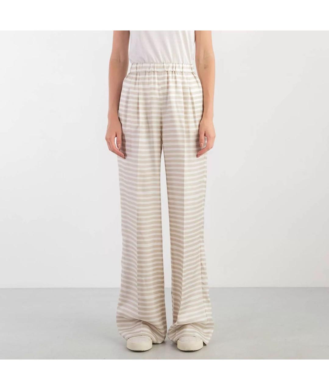 MAX MARA Бежевые шелковые брюки широкие, фото 5