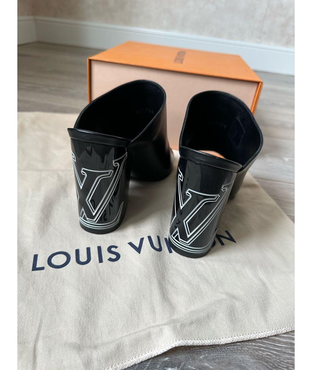 LOUIS VUITTON Черные кожаные мюли, фото 4