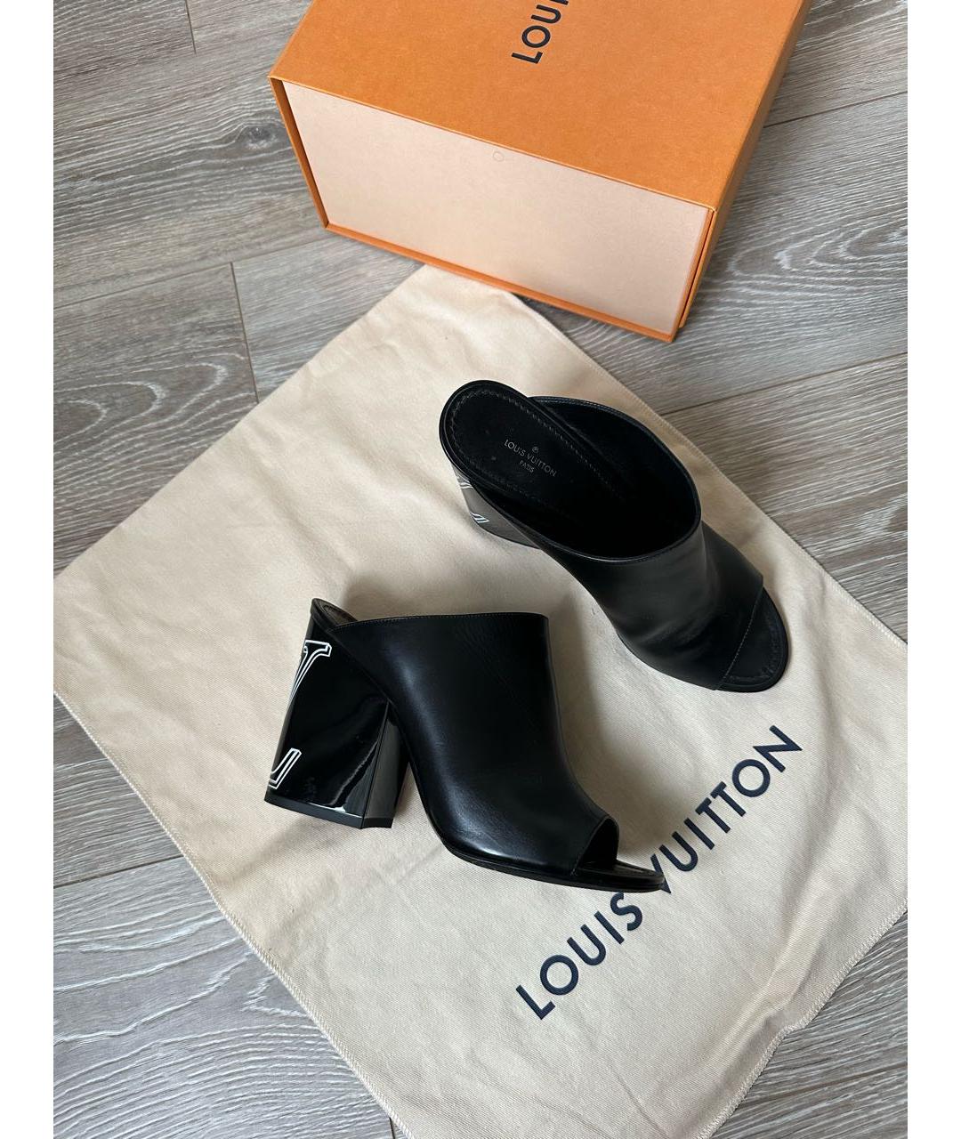 LOUIS VUITTON Черные кожаные мюли, фото 7